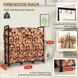 LOENIY 4ft Firewood Rack Outdoor with Waterproof Widened Cover, Heavy Duty Firewood Holder includes Hooks, Powder-coated Wood Rack with Carrier Bag, Firewood Storage Rack for Fireplace Deck Patio LOENIY