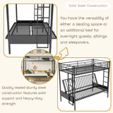 Twin Over Futon/Full Bunk Bed, Bed Frame with Sturdy Steel Frame, Convertible Metal Bunk Bed Couch and Bed with Guard Rail Ladder for Kids Adults Teens,Black Bellemave