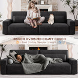 HIFIT 105" Black Faux Leather Sofa Couches for Living Room, Modern Comfy Couch with 28" Deep Seat & Fluffy Cushion, 4-Seater Home Sofa Living Room Furniture for Office with 2 Pillows, Solid Wood Frame HIFIT
