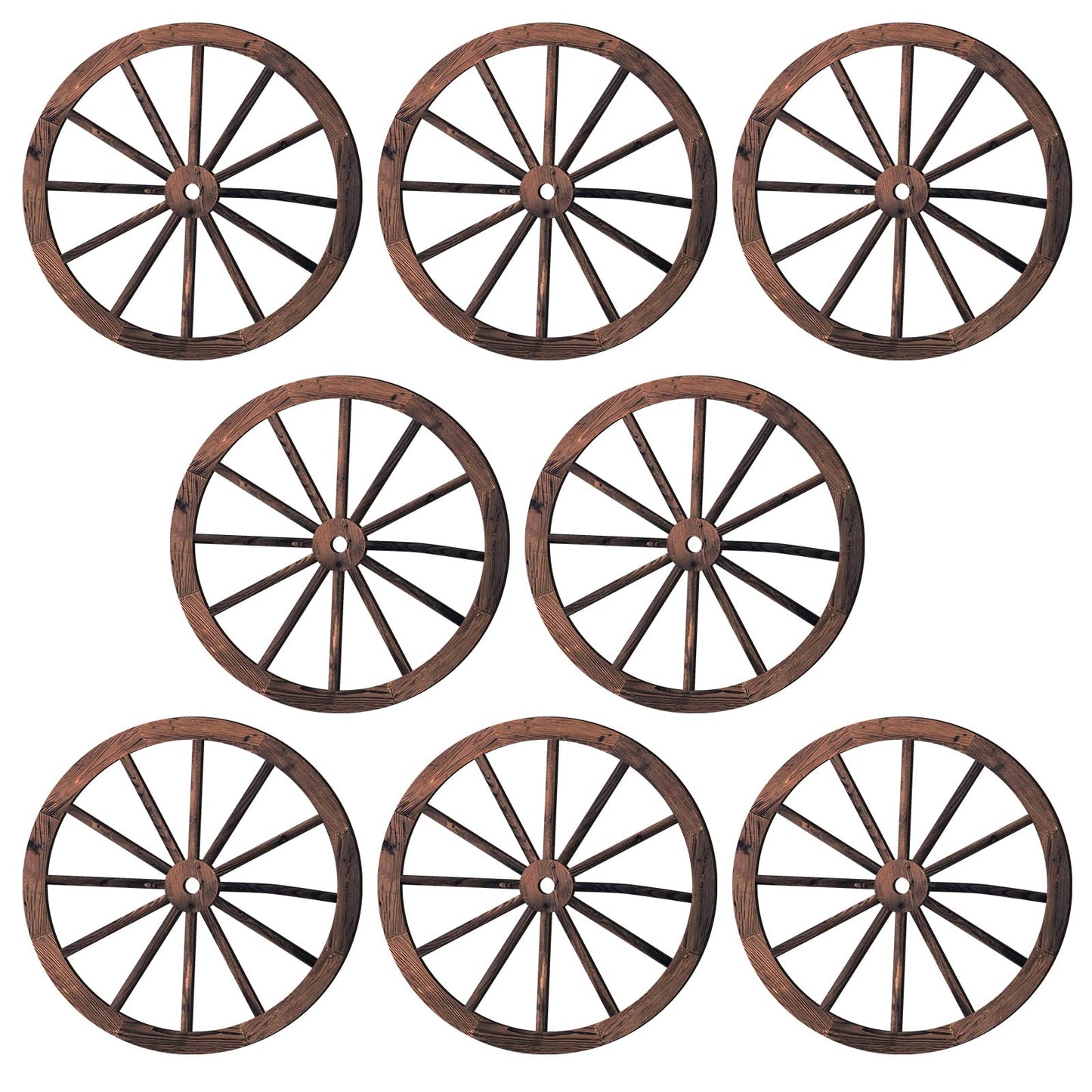 8 Pieces Wooden Wagon Wheel Wall Decor 10 Inches Old Western Wood Wall Art Farmhouse, Rustic Yard Decor Wood Hanging Decorative Wheels for Garden Home Bar Garage