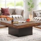 Tribesigns Coffee Table Square LED Coffee Table Engineered Wood Low Center Cocktail Tables for Living Room (Rustic Brown+Black) Tribesigns