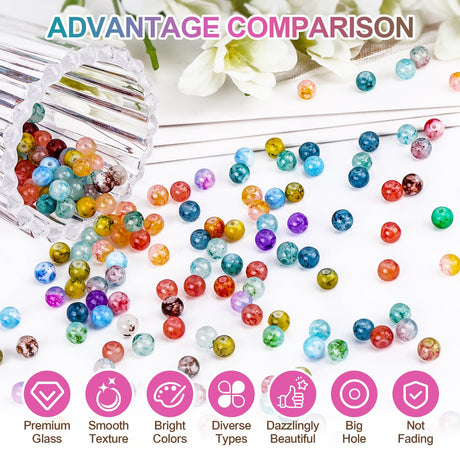 XSEINO 1200PCS 6mm Ink Glass Beads Kit, 24 Assorted Color Series Crystal Beads for Jewelry Making and DIY Crafts, Friendship Bracelets XSEINO