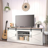 Kurapika Farmhouse TV Stand and Entertainment Center for TV Up to 75 Inch, with Adjustable Shelf and Sliding Barn Doors, Media Furniture with Storage Cabinet and Console Table, 67 Inch, White Kurapika