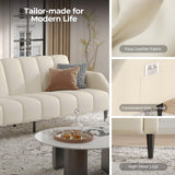 Fadware Faux Leather Couch, Convertible Futon Sofa Bed with Adjustable Backrest, Mid Century Leather Sofa Loveseat with Side Pockets& Metal Leg, Modern Leather Sleeper Sofa for Living Room Bedroom Fadware