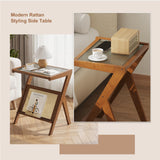FILWH Bedside Table Side Table End Table Glass Small Table Bamboo Faux Rattan Computer Desk Bedroom Coffee Table with Storage for Study Living Room Bedroom Outdoor (Small 17.7") FILWH