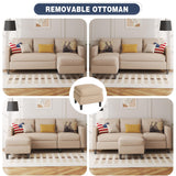 Shintenchi Small Sectional Sofa Couch,3 Seat L Shape Sofas with Ottoman,Upholstered Fabric Convertible Sofa Couches,Small Couches for Apartments, Living Room and Office (Beige) Shintenchi