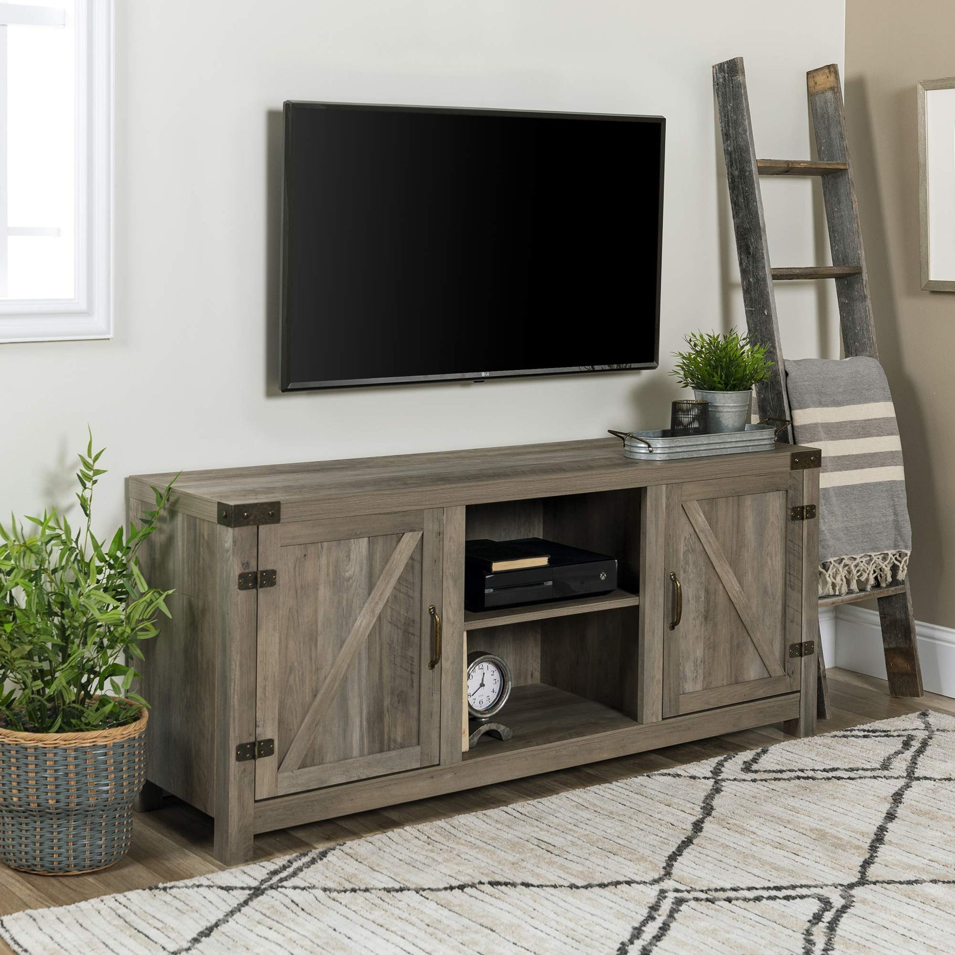 Walker Edison Georgetown Modern Farmhouse Double Barn Door TV Stand for TVs up to 65 Inches, 58 Inch, Grey - WoodArtSupply