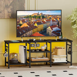 YGEOMER Black TV Stand Entertainment Center for 55 Inch TVs, with Charging Station and Lights Open Storage Shelves, TV Media Console, Open Storage Shelf with Sound Rack for Living Room, Bedroom YGEOMER