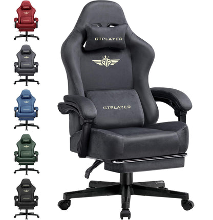 GTPLAYER Gaming Chair Fabric with Pocket Spring Cushion, Big and Tall Gaming Chair 350LBS High Back Computer Chair with Footrest for Adults Lumbar Support Swivel Game Chair for Office Gaming Gray