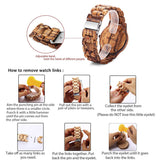 BEWELL Wooden Watch Fashion Handmade Sports Mens Wooden Watch Analog Quartz Lightweight Handmade Wood Wrist Watch BEWELL