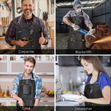 Yeoco Reversible Design Black Apron with Pockets,BBQ Chef Apron for Men and Women, Fireproof Wear-Resistant Waterproof Work Apron - Apron for Dishwashing, Kitchen,Welding.1 Yeoco