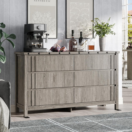 Maupvit Farmhouse 6 Drawers Dresser for Bedroom,55" Fluted Chest of Drawers with Storage Freestanding,Wooden Dresser TV Stand,Closet Clothes Storage Drawer Organizer for Living Room,Entryway,Hallway Maupvit