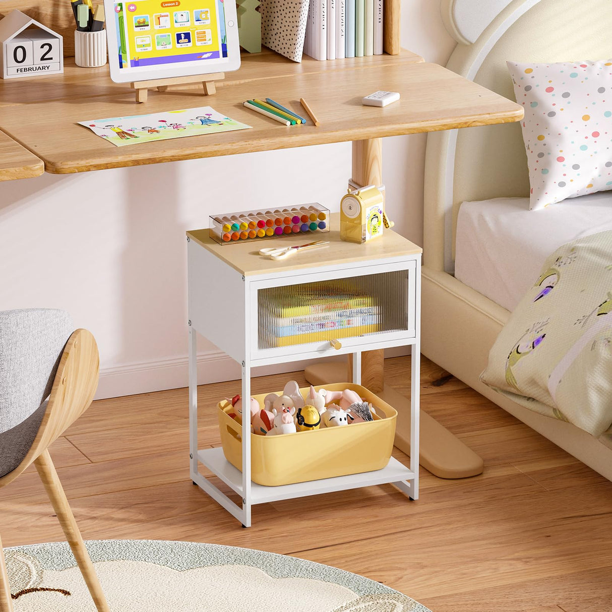 SYKIARIOL White Nightstand, End Table with Cute Storage for Bedroom Furniture,Bed Side Table for Kids Nightstand,Bedside Table for Girls Bedroom Furniture,Living Room,Dorm,White SYKIARIOL