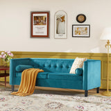 Dreamsir 78'' W Velvet Sofa, Mid-Century Love Seats Sofa Furniture with Bolster Pillows, Button Tufted Couch for Living Room, Tool-Free Assembly (Sofa, Peacock Blue) Dreamsir