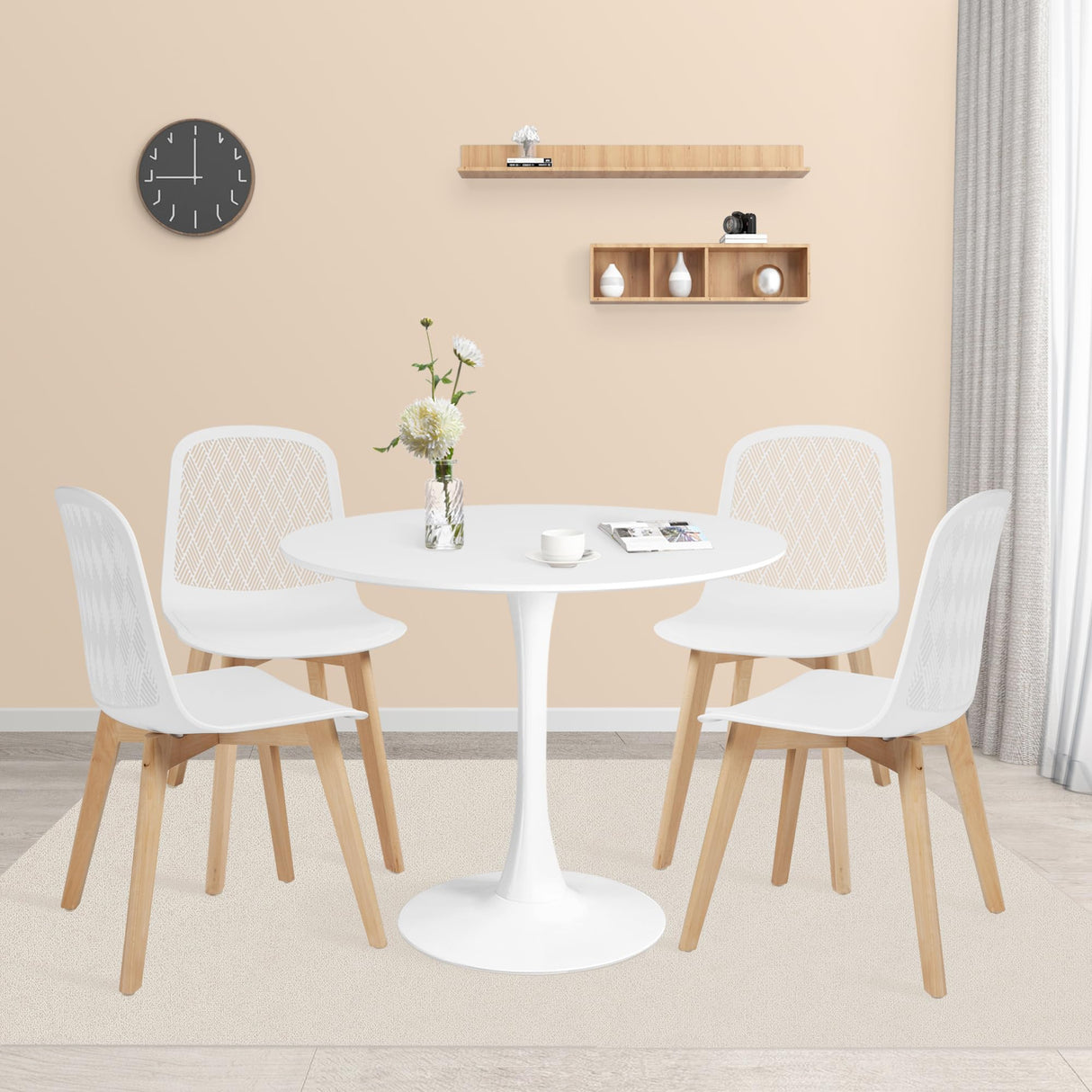 Mid Century Modern Round Dining Table Set for 4 with Chairs in Dining Room, Small Kitchen, Office, Cafe, Restaurants KM Legend