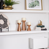 BIRDROCK HOME 3pc Flare Candleholders - Farmhouse Wooden Pillar Stand Set - Large Decorative Wood Candlestick - Table Centerpiece & Mantle Decor - Tall Tiered Candle Holders for Decorations - Natural BIRDROCK HOME