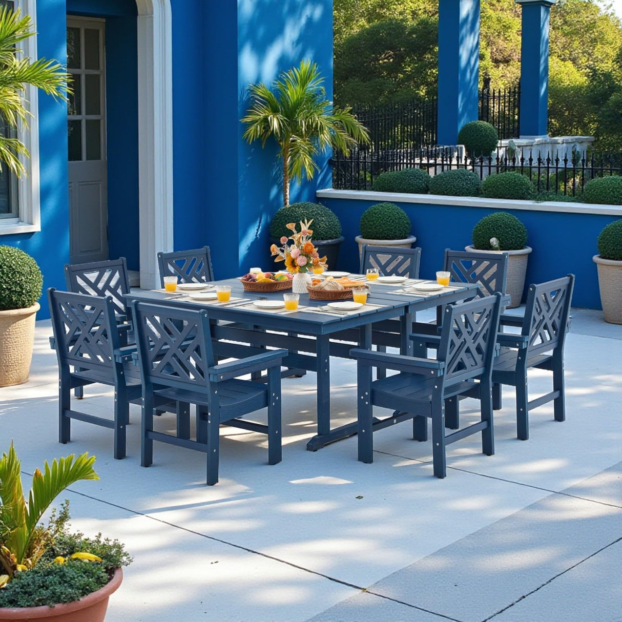 AXMOLM 10 Piece HDPE Outdoor Dining Set for 8, Patio HDPE Furniture Set with 2 Table and Umbrella Hole, Outdoor Table and Chairs for Garden, Poolside, Backyard, Deck AXMOLM