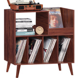 LELELINKY Large Record Player Stand, Turntable Stand with Storage, Vinyl Record Holder with Display Area, Record Player Table Holds Up to 300 Albums, Record Stand for Music Room Living Room-Walnut LELELINKY