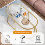 Coffee Table Gold Glass Coffee Tables for Living Room, Oval Table Center Table with Sturdy Metal Frame,Modern Tempered Glass Accent Tables for Bedroom Home Office Wolawu