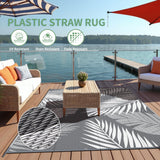 sarben Outdoor Rug 4’x6’ Waterproof for Patio Clearance, Reversible Indoor Outdoor Plastic Straw Camping Rug Carpet, RV Mat, Large Area Rug for Deck, Backyard, Balcony, Porch, Beach, Grey & White sarben