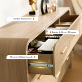 EliteSet Curved 9-Drawer Dresser for Bedroom, 63" Wide Modern Chest of Drawers, Vanity Desk TV Stand for Living Room, Closet Storage Drawers Organizer Furniture, Nursery, Hallway, Oak EliteSet