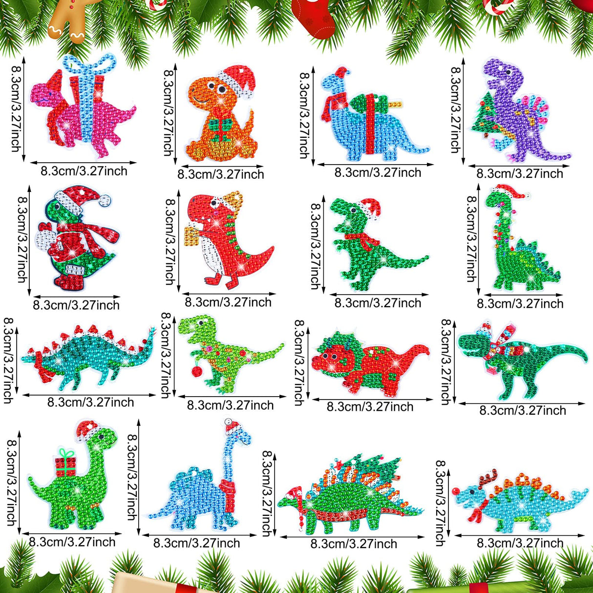20 Pcs Christmas Dinosaur Diamond Art Keychains Diamond Painting Keychains 5D DIY Diamond Art Kits Dinosaur Gem Diamond Keychains Diamond Key Rings for Adults Beginners Holiday Craft Decoration Tudomro