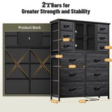 EnHomee Tall Dresser for Bedroom with 12 Drawer Dressers & Chests of Drawers for Closet with Charging Station & LED Lights & Mesh Door Sturdy Black Dresser with Wooden Top and Metal Frame EnHomee