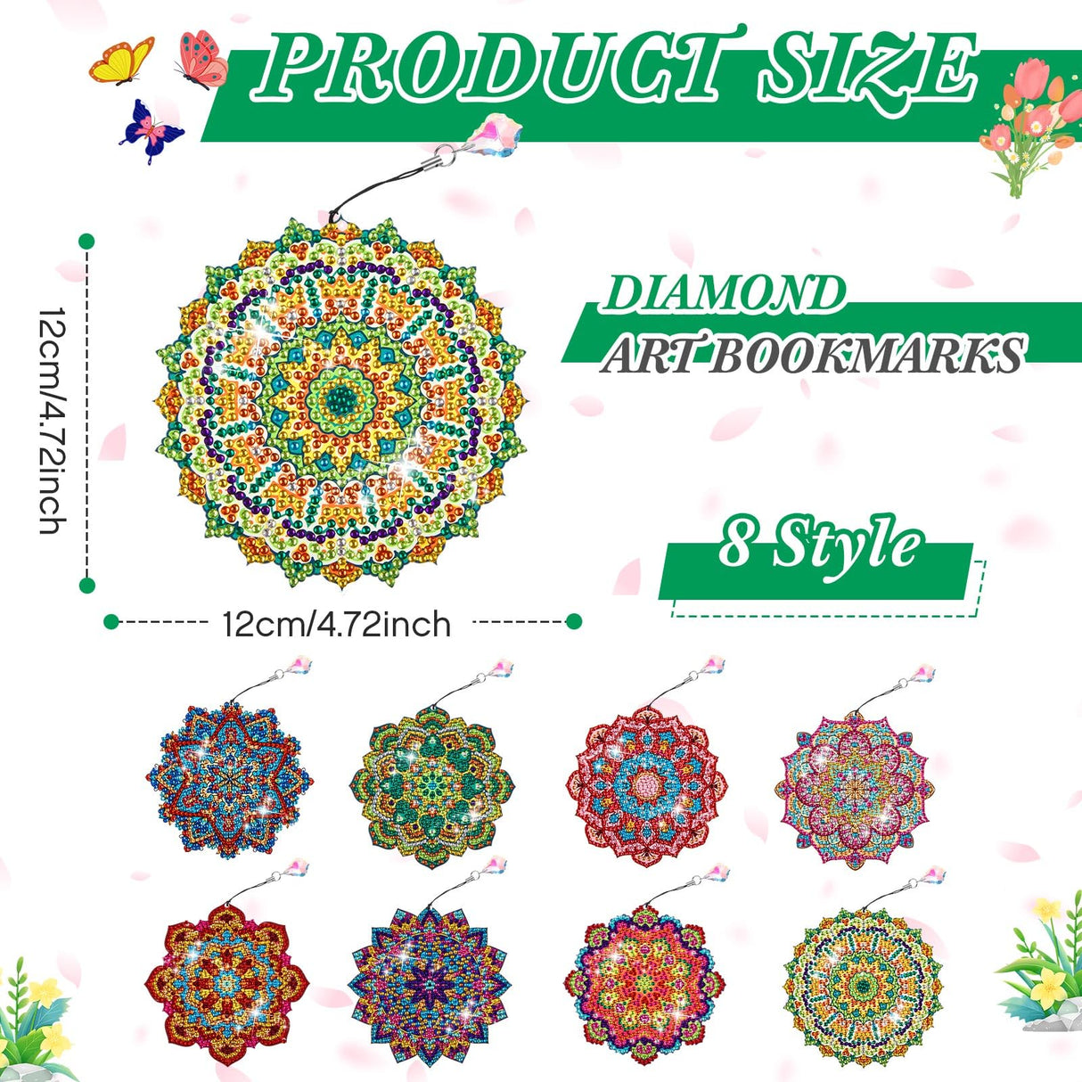 Yeaqee 8 Pcs Diamond Art Bookmarks Mandala Diamond Painting Art Kits for Adults Book Lovers DIY Acrylic Crystal Pendant Bookmark Beginners Home Office Painting Reading Present Yeaqee
