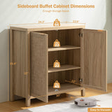 SICOTAS Credenza Sideboard Buffet Cabinet - Boho Rattan Kitchen Storage Cabinet with 4 Rattan Decorated Doors - Accent Liquor Cabinet Buffet Console Table for Dining Room Hallway - 2 Pieces(Light Oak) SICOTAS