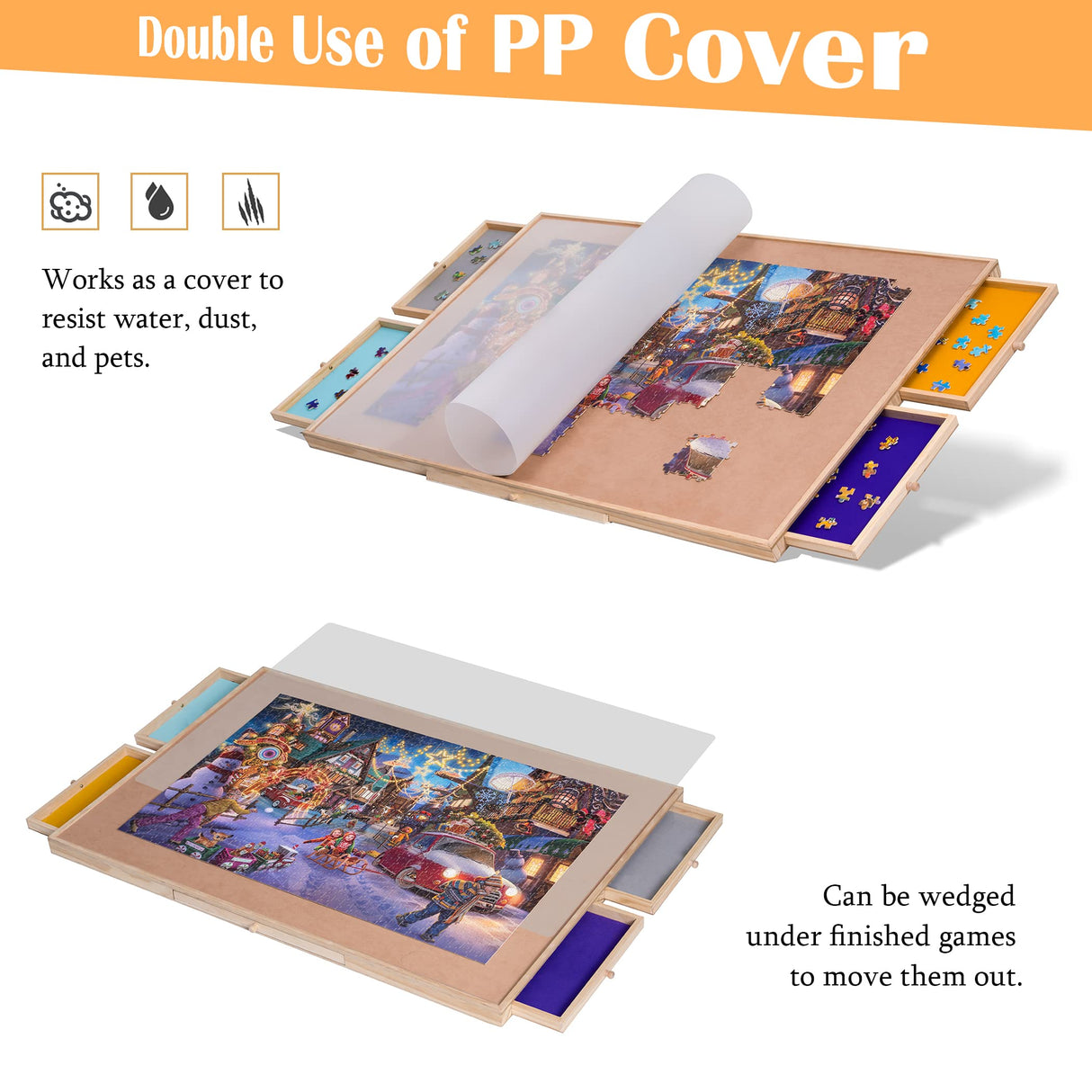 Tektalk Jigsaw Puzzle Table with Integrated Adjustable Stand/Bracket and Removable Cover, for Up to 1500 Pieces (with Integrated Adjustable Stand & Removable Cover) Tektalk