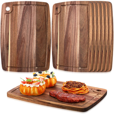 Roshtia 6 Pieces Acacia Wood Cutting Board Kitchen Wooden Chopping Board with Juice Groove Reversible Charcuterie Serving Board Butcher Block Cutting Board for Meat, Cheese, Vegetables, 14" x 10"
