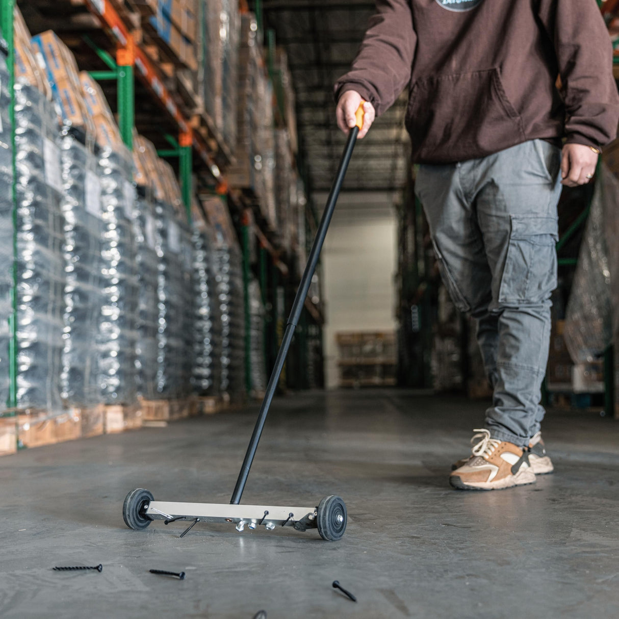 NEIKO 53414A 17-Inch Mini Magnetic Sweeper, Rolling Magnetic Sweeper with Wheels, Adjustable Handle, Lightweight Magnet to Pick Up Nails, 10-Pound Capacity, Nail Finder NEIKO