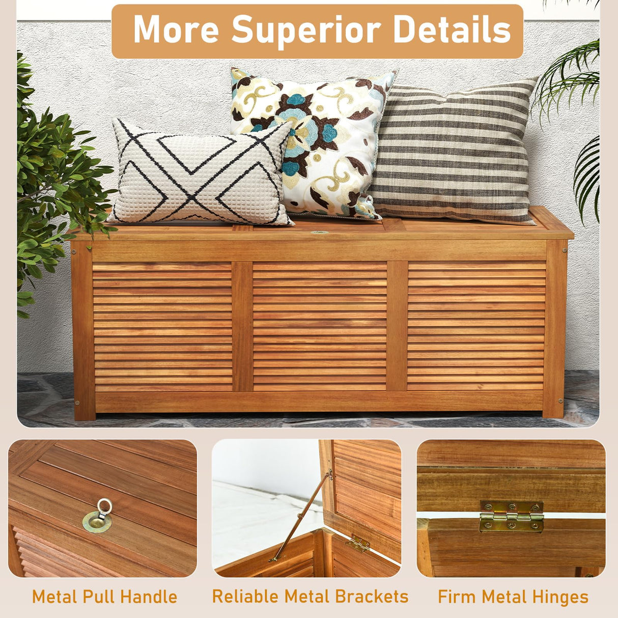 RELAX4LIFE Deck Box Acacia Wood, 46 Gallon Backyard Storage Bin Container for Patio Furniture Cushions, Pillows, Garden Tools, Pool Accessories, Wooden Porch Bench, Indoor Outdoor Storage Box (46 Gal) RELAX4LIFE