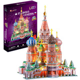 CubicFun LED Russia Cathedral 3D Puzzles for Adults Kids, St.Basil's Cathedral Architecture Building Church Model Kits Toys for Teens, 224 Pieces CubicFun