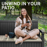 EconoHome 3 Seat Outdoor Storage Bench - 90 Gallon Capacity - Weatherproof Resin Bench for Patio, Porch, Garden, Yard, Pool Area - Furniture for Pool Accessories, Gardening Tools, Toys EconoHome