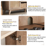 OKD TV Stand for 75+ Inch TV, Mid Century Modern Entertainment Center with Natural Rattan Door, Storage Shelves, Large Boho Media TV Console, Long Television Stand for Living Room, Oak OKD