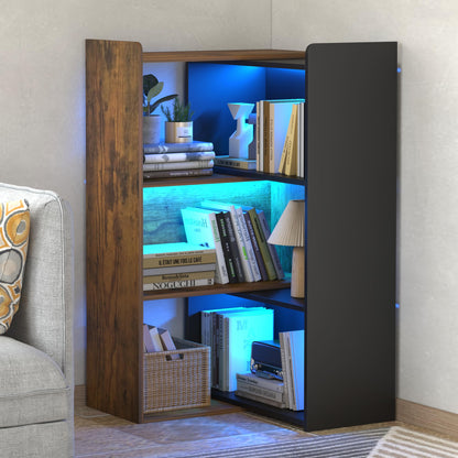 NAIYUFA 4-Tier L-Shaped Corner Bookshelf with LED Lighting - Versatile Storage Solution for Home & Office - WoodArtSupply