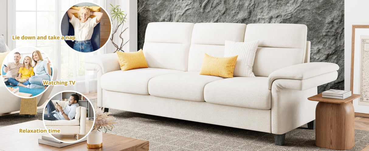 LIKIMIO Sofa Couches for Living Room, with Adjustable armrests, Extra Deep Seats 3 Seater Sofa, Modern Couches for Living Room/Apartment, Easy Assembly, Beige Chenille (92 Inch) LIKIMIO