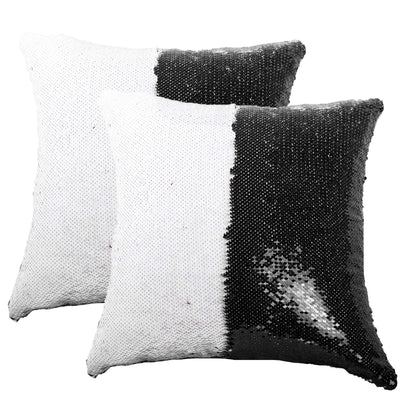 JYFLZQ Sublimation Sequin Pillow Case Blanks 16''x16'' - Set of 2 Black Reversible Flip Sequin Pillow Cushion Covers Personalized for Kids, Friends