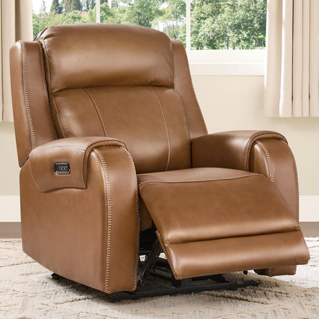 CHITA Genuine Leather Power Recliner Chair for Adults, Electric Wall Hugger Recliner with Adjustable Power Headrest & USB/Type-C Ports, Compact for Small Spaces & Living Rooms, Saddle Brown CHITA