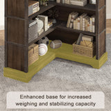 TVU Wood Corner Book Shelf, 5 Tier 65 Inch Tall Bookshelf with Storage, Floor Standing Display Book Shelf for Living Room, Kitchen, Home Office, Rustic Brown TVU