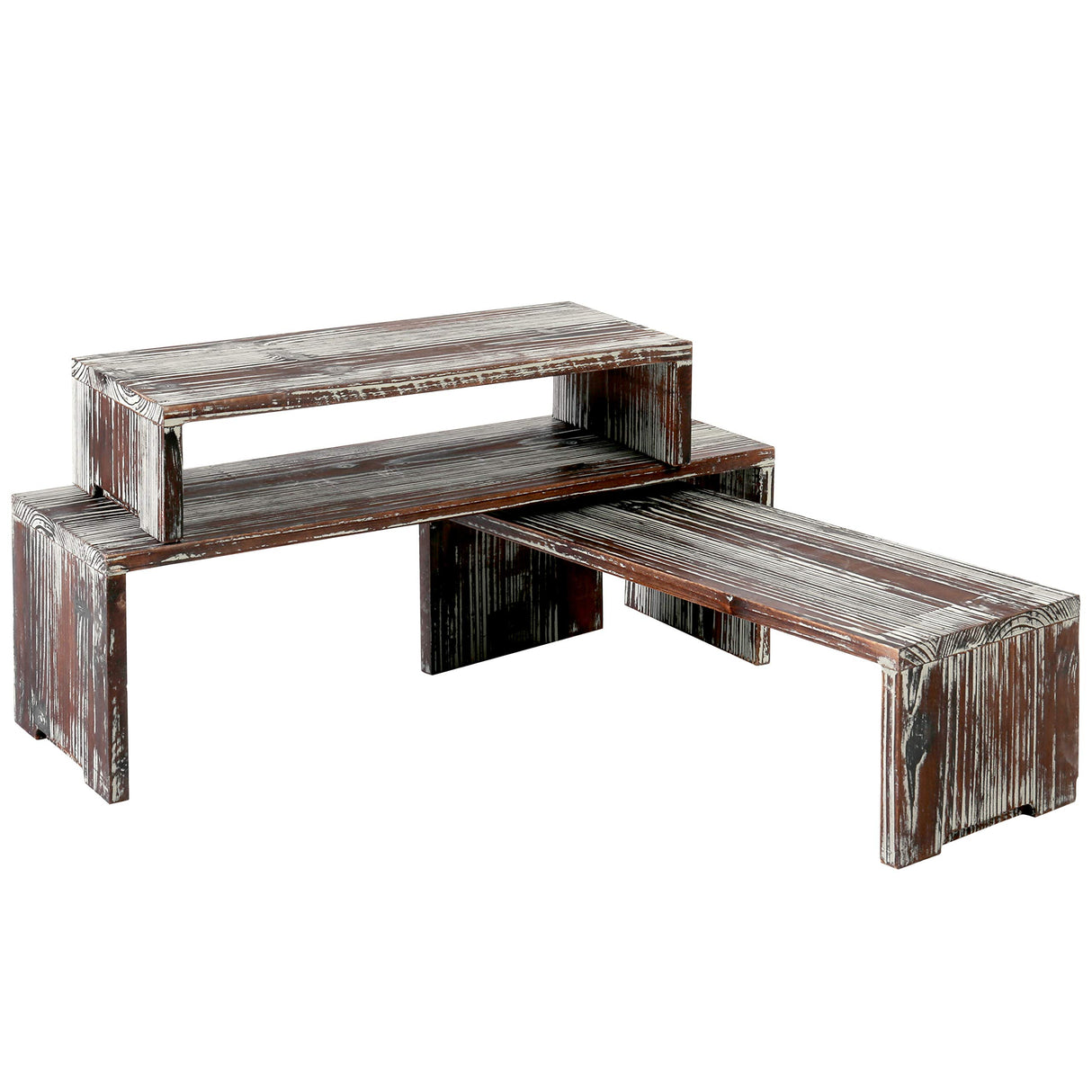 MyGift 3-Tier Rustic Torched Wood Dessert Display Risers, Tabletop Nesting Cupcake Stands, Retail Merchandise and Collectible Figurine Shelf, 3 Piece Set MyGift