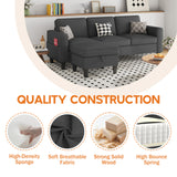 ZeeFu Convertible Sectional Sofa Couch: Dark Gray 3Seat L-Shaped Sectional Sofa Couches with Storage Ottoman - Modern Linen Fabric Small Sofa Furniture Set for Living Room Office Small Space Apartment ZeeFu