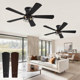 2 Pack Flush Mount 42 Inch Farmhouse Ceiling Fan with Light, Caged Ceiling Fans for Bedroom Living Room, Double-Sided 5 Blades Rustic Ceiling Fan-Black Fanbulous