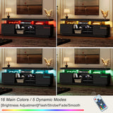 ChooChoo Modern LED TV Stand for 50/55/60/65 Inch TV, High Glossy Entertainment Center with 2 Storage Cabinets, Media Console with 5 Open Shelves for Living Room, Bedroom, Black ChooChoo