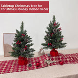TURNMEON 2 Pack 24 Inch Lighted Small Christmas Trees, Artificial Tabletop Mini Xmas Tree with Timer 30 LED Lights 8 Pine Cones 8 Red Berried and Lifelike Branches for Christmas Holiday Indoor Decor TURNMEON