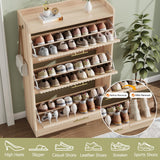 Shoe Cabinet Storage for Entryway Hidden Shoes Storage Cabinet with 3 Flip Drawers, Boho Fluted Shoe Rack Cabinet Large Tall Free Standing Shoe Organizer Cabinet for Foyer, Hallway (Natural Wood) Jocoevol