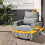 HOOOWOOO Outdoor Sectional Patio Furniture Set with Fire Pit Table,15 Pieces Wicker Conversation Sets L Shaped Couch,Extra Deep Out Door Sofa Outside Furniture with Swivel Chairs Ottoman,Charcoal Gray HOOOWOOO