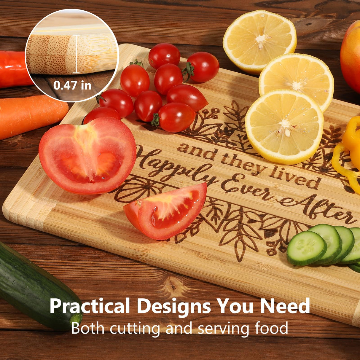 Wedding Gift for Couple 2024, Engraved Cutting Board Bridal Shower Gifts for Bride and Groom Engagement, They Lived Happily Ever After Marriage Cutting Board, Newlywed Wedding Gift for Couples Ringshine