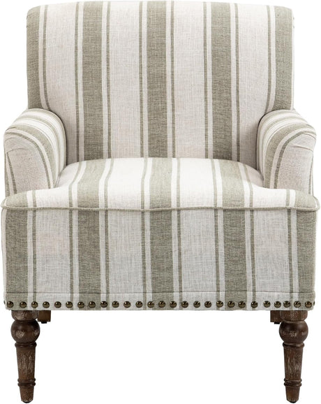 UIXE Stripe Accent Chair, Modern Upholstered Armchair in Fabric for Living Room, Nailhead Trim Club Arm Chair Comfy Single Sofa Bedroom Reading Seat with Wood Legs - Brown UIXE